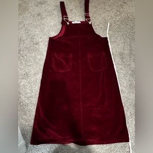 Burgundy Corduroy Overall Dress